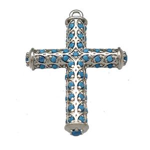Copper Cross Pendant Micro Pave Zirconia Platinum Plated, approx 20-25mm [FN40383]