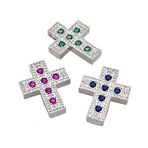 Copper Cross Pendant Micro Pave Zirconia Platinum Plated Mixed, approx 22-27mm [FN40389]
