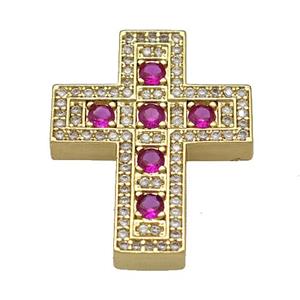 Copper Cross Pendant Micro Pave Zirconia Gold Plated, approx 22-27mm [FN40393]