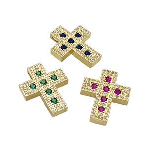 Copper Cross Pendant Micro Pave Zirconia Gold Plated Mixed, approx 22-27mm [FN40394]
