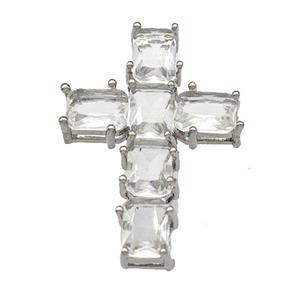 Copper Cross Pendant Micro Pave Crystal Platinum Plated, approx 20-30mm [FN40395]