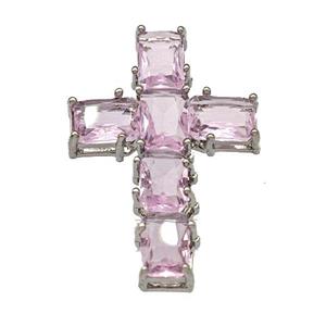 Copper Cross Pendant Micro Pave Pink Crystal Platinum Plated, approx 20-30mm [FN40396]