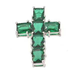 Copper Cross Pendant Micro Pave Green Crystal Platinum Plated, approx 20-30mm [FN40398]
