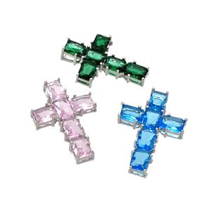 Copper Cross Pendant Micro Pave Crystal Platinum Plated Mixed, approx 20-30mm [FN40399]