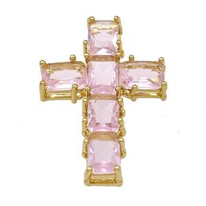 Copper Cross Pendant Micro Pave Pink Crystal Gold Plated, approx 20-30mm [FN40401]