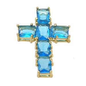 Copper Cross Pendant Micro Pave Skyblue Crystal Gold Plated, approx 20-30mm [FN40402]