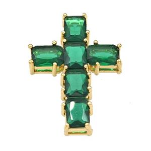 Copper Cross Pendant Micro Pave Green Crystal Gold Plated, approx 20-30mm [FN40403]