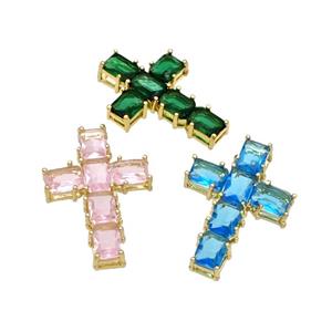 Copper Cross Pendant Micro Pave Crystal Gold Plated Mixe, approx 20-30mm [FN40404]