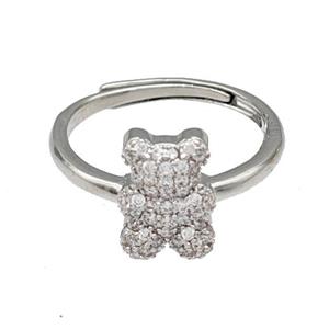 Copper Bear Rings Micro Pave Zirconia Adjustable Platinum Plated, approx 8-11mm, 18mm dia [FN40439]