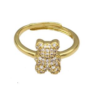 Copper Bear Rings Micro Pave Zirconia Adjustable Gold Plated, approx 8-11mm, 18mm dia [FN40440]