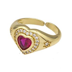 Copper Heart Rings Micro Pave Zirconia Gold Plated, approx 12mm, 18mm dia [FN40443]