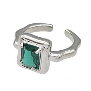 Copper Rings Micro Pave Green Crystal Platinum Plated, approx 7-8mm, 18mm dia [FN40450]