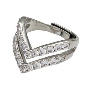Copper Rings Micro Pave Zirconia Adjustable Platinum Plated, approx 15-20mm, 18mm dia [FN40452]