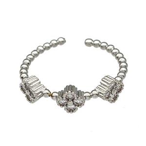 Copper Clover Rings Micro Pave Zirconia Platinum Plated, approx 5.5mm, 18mm dia [FN40454]