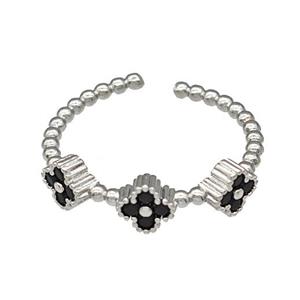 Copper Clover Rings Micro Pave Black Zirconia Platinum Plated, approx 5.5mm, 18mm dia [FN40455]