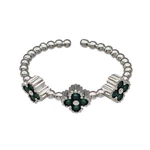 Copper Clover Rings Micro Pave Green Zirconia Platinum Plated, approx 5.5mm, 18mm dia [FN40456]