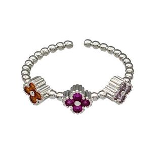 Copper Clover Rings Micro Pave Zirconia Platinum Plated, approx 5.5mm, 18mm dia [FN40458]