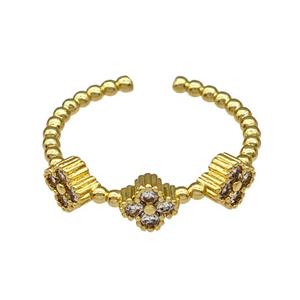 Copper Clover Rings Micro Pave Zirconia Gold Plated, approx 5.5mm, 18mm dia [FN40459]