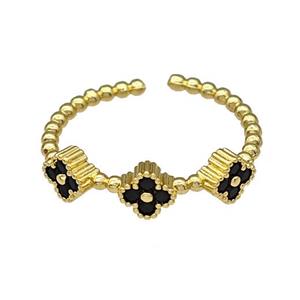 Copper Clover Rings Micro Pave Black Zirconia Gold Plated, approx 5.5mm, 18mm dia [FN40460]