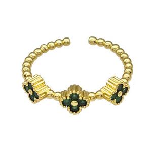 Copper Clover Rings Micro Pave Green Zirconia Gold Plated, approx 5.5mm, 18mm dia [FN40461]
