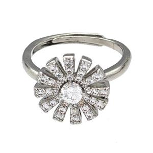 Copper Sun Rings Micro Pave Zirconia Adjustable Platinum Plated, approx 13.5mm, 18mm dia [FN40464]