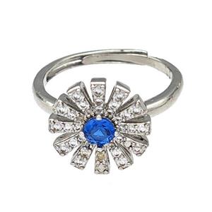 Copper Sun Rings Micro Pave Zirconia Adjustable Platinum Plated, approx 13.5mm, 18mm dia [FN40465]