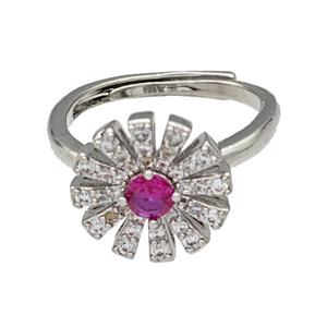 Copper Sun Rings Micro Pave Zirconia Adjustable Platinum Plated, approx 13.5mm, 18mm dia [FN40466]
