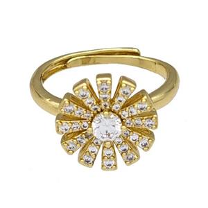 Copper Sun Rings Micro Pave Zirconia Adjustable Gold Plated, approx 13.5mm, 18mm dia [FN40467]