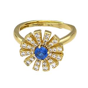Copper Sun Rings Micro Pave Zirconia Adjustable Gold Plated, approx 13.5mm, 18mm dia [FN40468]