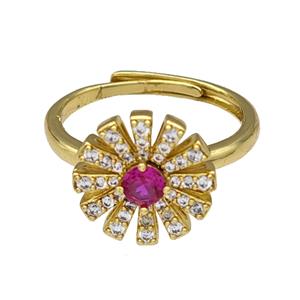 Copper Sun Rings Micro Pave Zirconia Adjustable Gold Plated, approx 13.5mm, 18mm dia [FN40469]