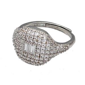 Copper Rings Micro Pave Zirconia Adjustable Platinum Plated, approx 13-16mm, 18mm dia [FN40472]