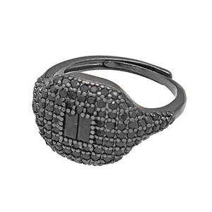 Copper Rings Micro Pave Zirconia Adjustable Black Plated, approx 13-16mm, 18mm dia [FN40475]