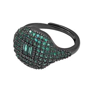 Copper Rings Micro Pave Green Zirconia Adjustable Black Plated, approx 13-16mm, 18mm dia [FN40476]