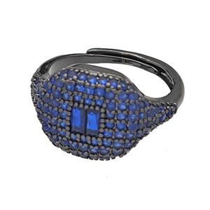 Copper Rings Micro Pave Blue Zirconia Adjustable Black Plated, approx 13-16mm, 18mm dia [FN40477]