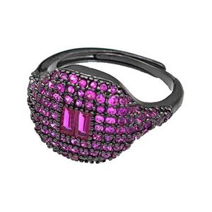 Copper Rings Micro Pave Fuchsia Zirconia Adjustable Black Plated, approx 13-16mm, 18mm dia [FN40478]