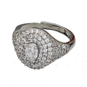 Copper Rings Micro Pave Zirconia Adjustable Platinum Plated, approx 14mm, 18mm dia [FN40479]