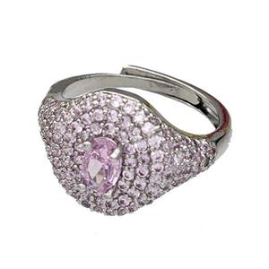 Copper Rings Micro Pave Pink Zirconia Adjustable Platinum Plated, approx 14mm, 18mm dia [FN40480]