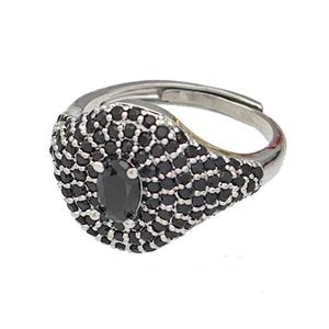 Copper Rings Micro Pave Black Zirconia Adjustable Platinum Plated, approx 14mm, 18mm dia [FN40481]