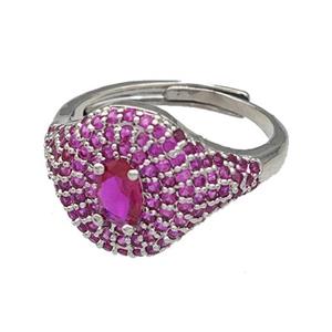 Copper Rings Micro Pave Fuchsia Zirconia Adjustable Platinum Plated, approx 14mm, 18mm dia [FN40482]