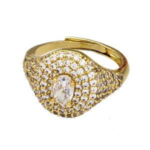 Copper Rings Micro Pave Zirconia Adjustable Gold Plated, approx 14mm, 18mm dia [FN40483]