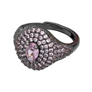 Copper Rings Micro Pave Pink Zirconia Adjustable Black Plated, approx 14mm, 18mm dia [FN40485]