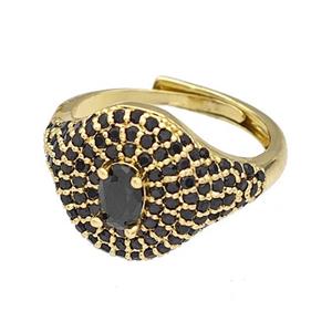 Copper Rings Micro Pave Black Zirconia Adjustable Gold Plated, approx 14mm, 18mm dia [FN40486]