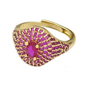 Copper Rings Micro Pave Fuchsia Zirconia Adjustable Gold Plated, approx 14mm, 18mm dia [FN40487]