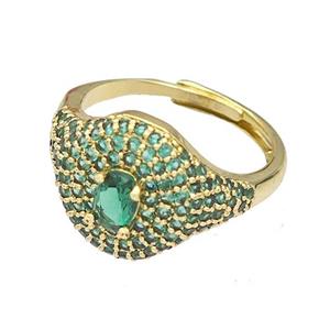 Copper Rings Micro Pave Green Zirconia Adjustable Gold Plated, approx 14mm, 18mm dia [FN40488]