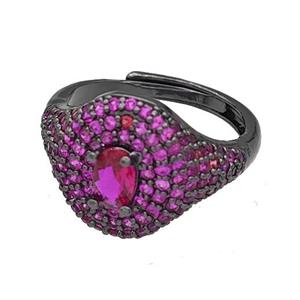 Copper Rings Micro Pave Fuchsia Zirconia Adjustable Black Plated, approx 14mm, 18mm dia [FN40490]