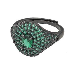 Copper Rings Micro Pave Green Zirconia Adjustable Black Plated, approx 14mm, 18mm dia [FN40491]