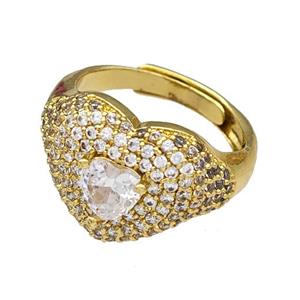 Copper Heart Rings Micro Pave Zirconia Adjustable Gold Plated, approx 14mm, 18mm dia [FN40493]