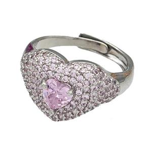 Copper Heart Rings Micro Pave Zirconia Adjustable Platinum Plated, approx 14mm, 18mm dia [FN40494]