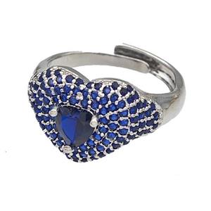 Copper Heart Rings Micro Pave Green Zirconia Adjustable Platinum Plated, approx 14mm, 18mm dia [FN40497]