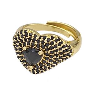 Copper Heart Rings Micro Pave Black Zirconia Adjustable Gold Plated, approx 14mm, 18mm dia [FN40500]